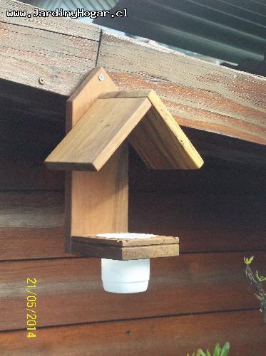 Bebedor de Agua para Aves salvaje o Domsticos en Madera de Raul con receptculo reciclado  