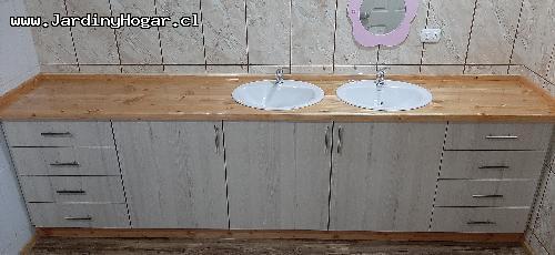 Lavamanos - Mueble de Lavamanos en color Tokai con Cubierta en Pino Oregón, incluyendo cajones y repisas. Mueble de Lavamanos en color Tokai con Cubierta en Pino Oregón, incluyendo cajones y repisas.